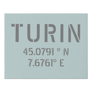 Turin Italy Latitude and Longitude Coordinates Faux Canvas Print