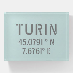 Turin Italy Latitude and Longitude Coordinates Paperweight