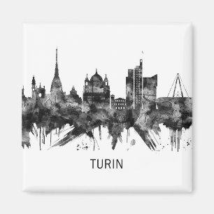Turin Italy Skyline BW Magnet