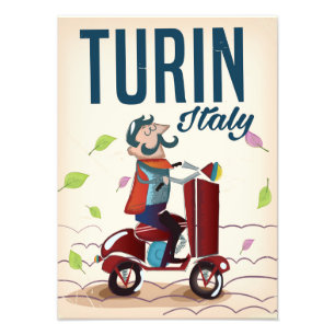 Turin Italy vintage cartoon travel poster