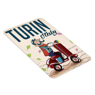 Turin Italy vintage cartoon travel poster Magnet