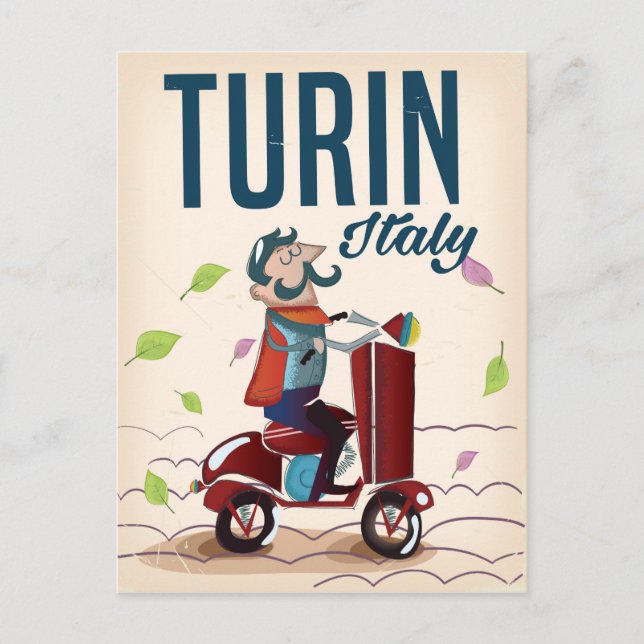 Turin Italy vintage cartoon travel poster Postcard (Front)
