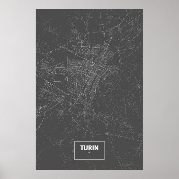 Turin, Italy (white on black) Print