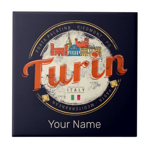 Turin Piedmont Retro Skyline Italian Vintage Pasta Ceramic Tile
