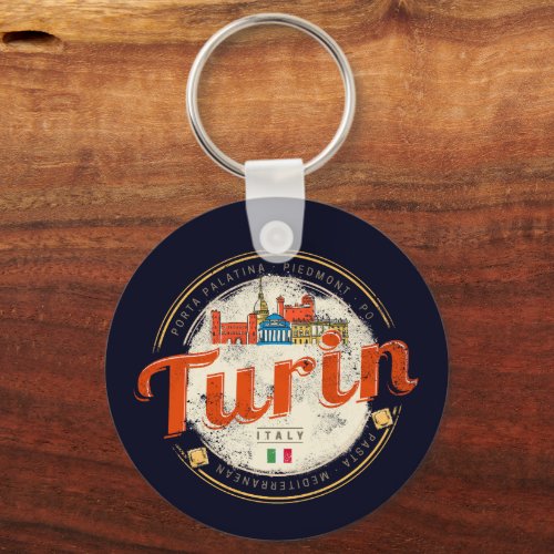 Turin Piedmont Retro Skyline Italian Vintage Pasta Keychain