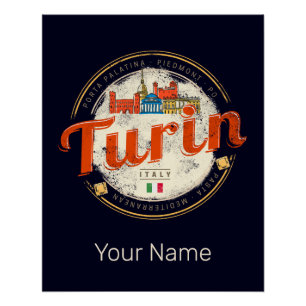 Turin Piedmont Retro Skyline Italian Vintage Pasta Poster