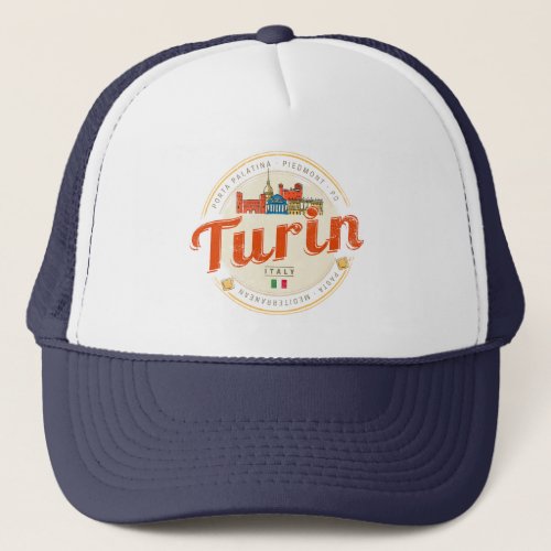 Turin Piedmont Retro Skyline Italian Vintage Pasta Trucker Hat