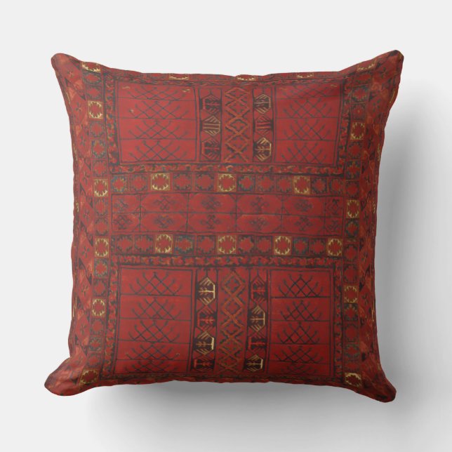Turkestani red carpet pattern throw pillow (Front)