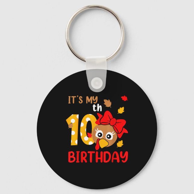 Turkey 10th Birthday Autumn Thanksgiving Party Boy Keychain (Front)