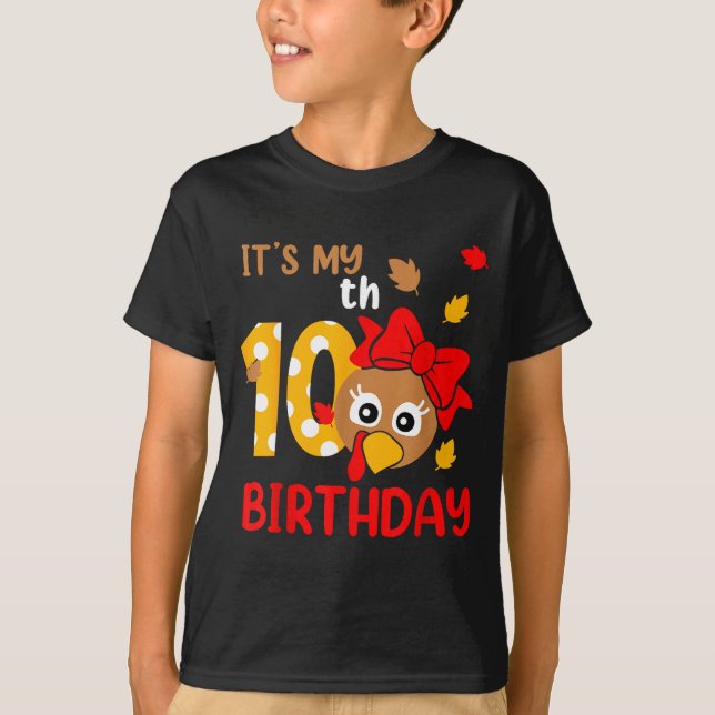 Turkey 10th Birthday Autumn Thanksgiving Party Boy T-Shirt (Front)