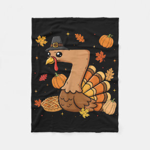 Turkey 7 Thanksgiving Pumpkin Gen Z Alpha Meme Mat Fleece Blanket