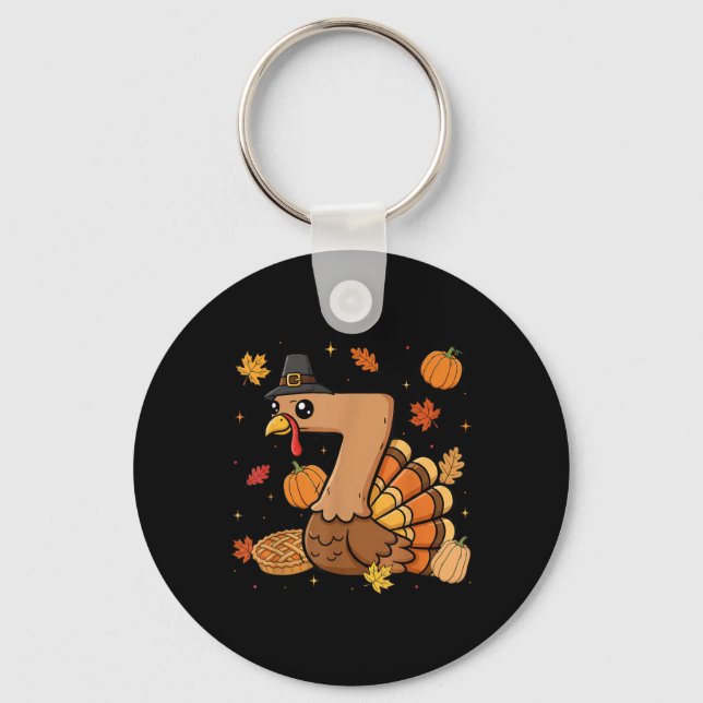 Turkey 7 Thanksgiving Pumpkin Gen Z Alpha Meme Mat Keychain (Front)