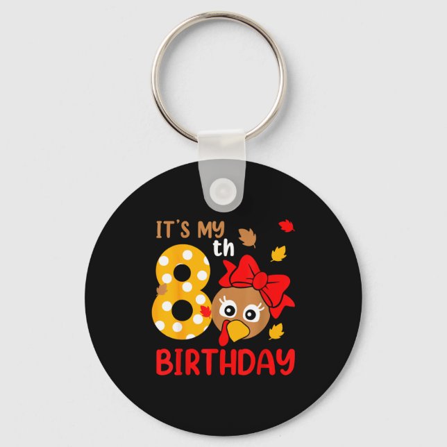 Turkey 8th Birthday Autumn Thanksgiving Party Boy  Keychain (Front)