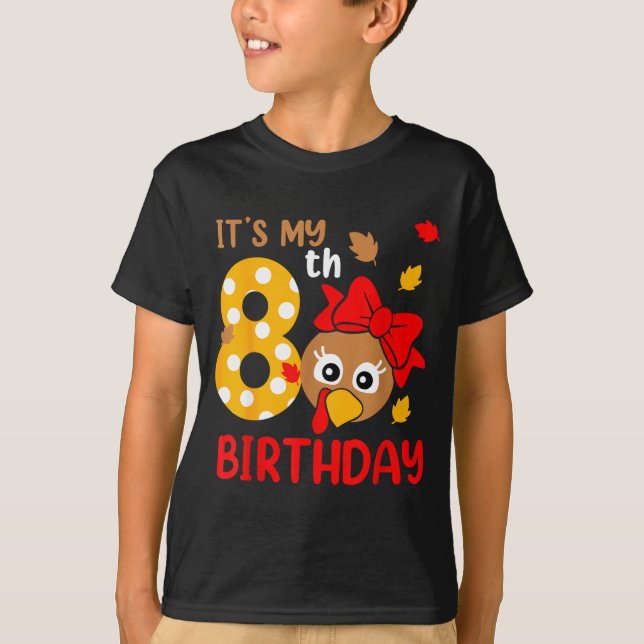 Turkey 8th Birthday Autumn Thanksgiving Party Boy  T-Shirt (Front)