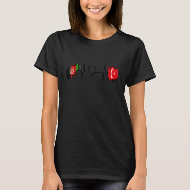 Turkey Afghanistan Flag Turkish Afghan Heartbeat 1 T-Shirt (Front)
