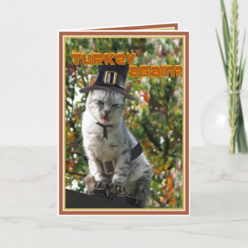 TURKEY AGAIN Thanksgiving Pilgrim Cat Holiday Card