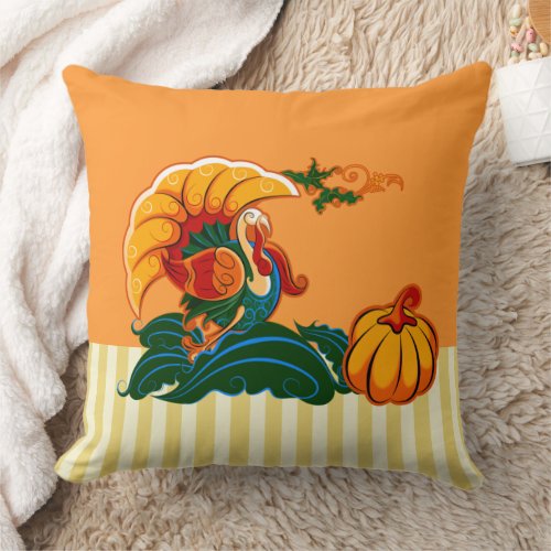 Turkey and Pumpkin Thanksgiving Gift  Throw Pillow