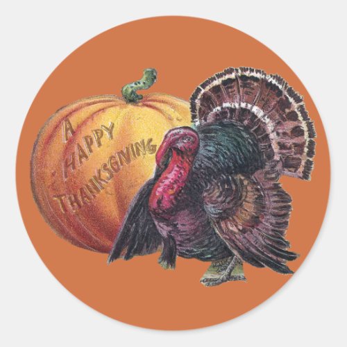 Turkey and Pumpkin Vintage Thanksgiving Classic Round Sticker