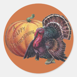 Turkey and Pumpkin Vintage Thanksgiving Classic Round Sticker