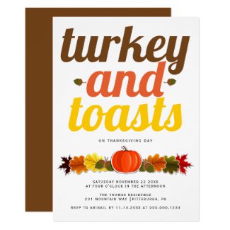 Turkey and Toasts modern typography Friendsgiving Invitation