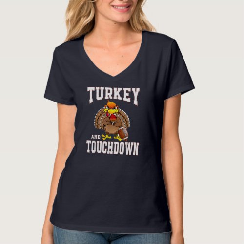 Turkey And Touchdowns Football Retro Thanksgiving  T_Shirt