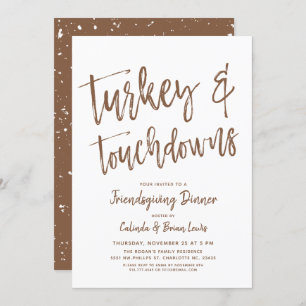 Turkey and Touchdowns   Friendsgiving Party Brown Invitation
