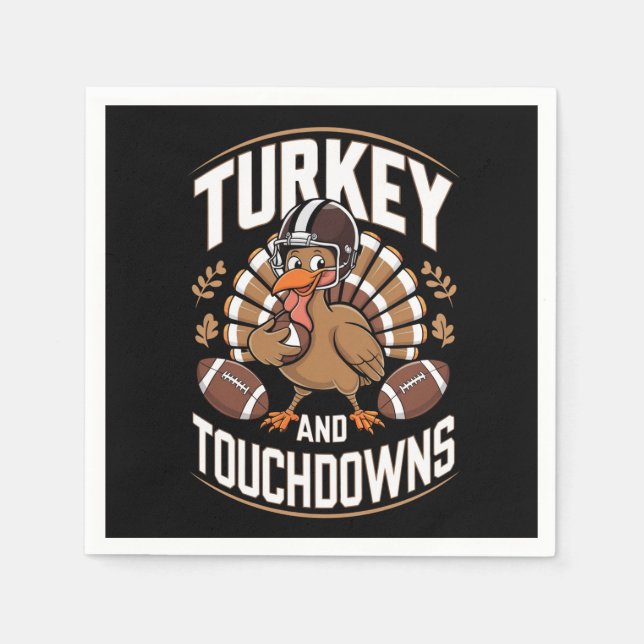 Turkey And Touchdowns Thanksgiving Football Napkins (Front)