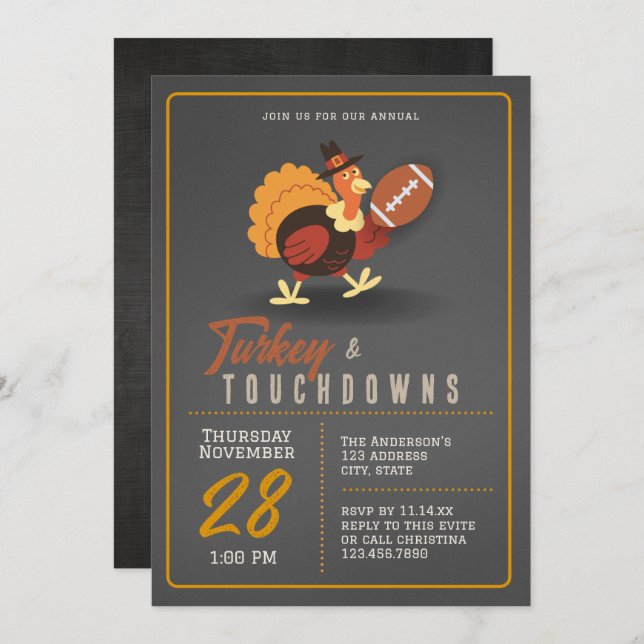 Turkey and Touchdowns Turkey Bowl Invitation (Front/Back)