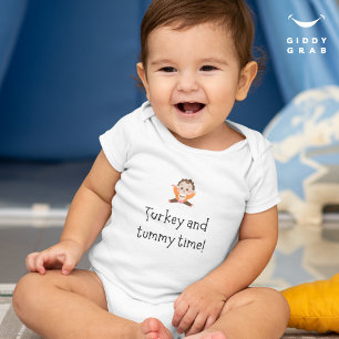 Turkey and Tummy Time Funny Thanksgiving Baby Bodysuit