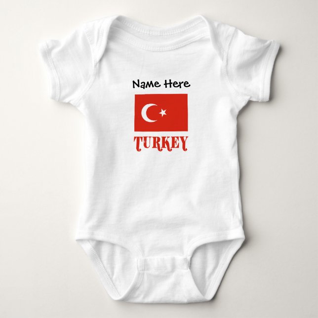 Turkey and Turkish Flag Personalized  Baby Bodysuit (Front)