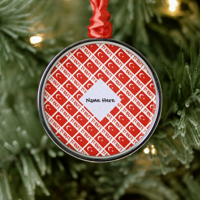 Turkey and Turkish Flag Tiled with Your Name Metal Ornament (Tree)