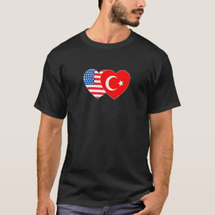 Turkey and USA Flag Twin Heart for Turkish America T-Shirt