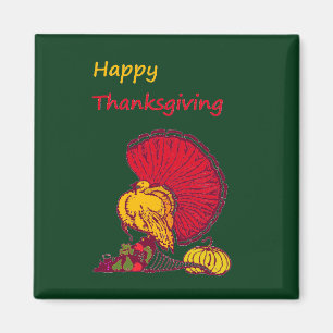 Turkey and veggies happy Thanksgiving green Magnet