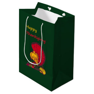 Turkey and veggies happy Thanksgiving green Medium Gift Bag