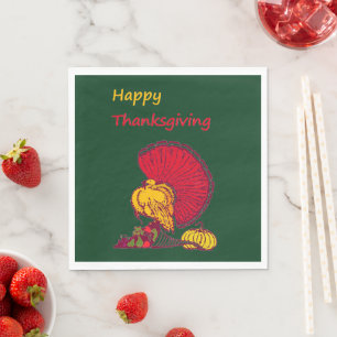 Turkey and veggies happy Thanksgiving green Napkins