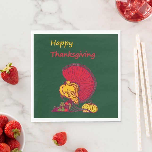 Turkey and veggies happy Thanksgiving green Napkins (Insitu)