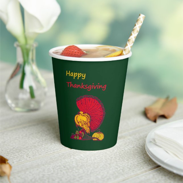 Turkey and veggies happy Thanksgiving green Paper Cups (Insitu)