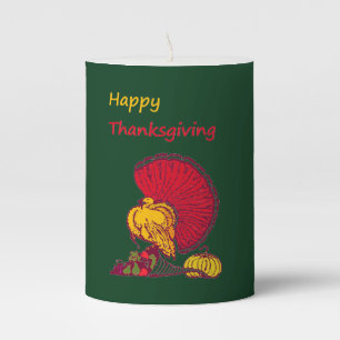 Turkey and veggies happy Thanksgiving green Pillar Candle