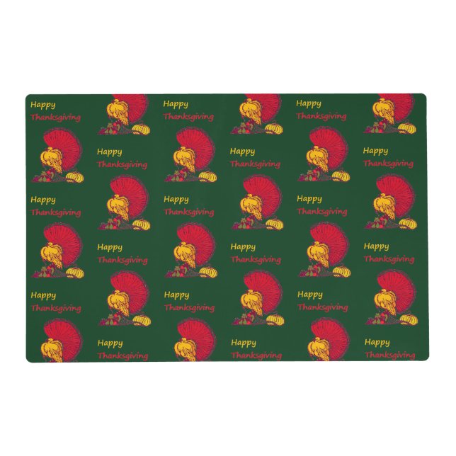 Turkey and veggies happy Thanksgiving green Placemat (Front)