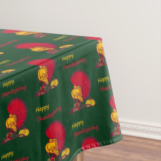 Turkey and veggies happy Thanksgiving green Tablecloth (In Situ)