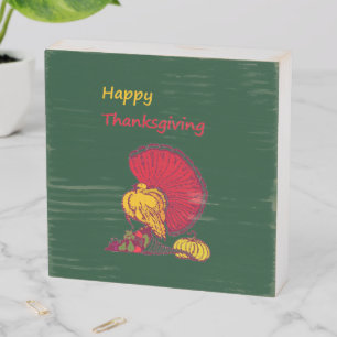 Turkey and veggies happy Thanksgiving green Wooden Box Sign