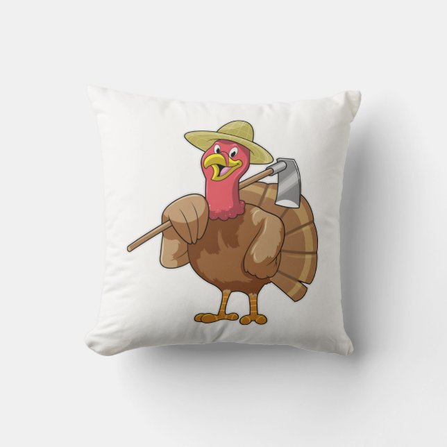 Turkey as Farmer Throw Pillow (Front)