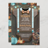 Turkey Baby Shower Fall Pumpkin Rustic Burlap Wood Invitation (Front/Back)