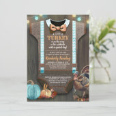 Turkey Baby Shower Fall Pumpkin Rustic Burlap Wood Invitation (Standing Front)