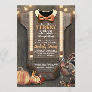 Turkey Baby Shower Fall Pumpkin Rustic Burlap Wood Invitation