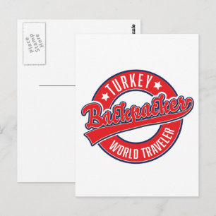Turkey backpacker world traveler retro logo. postcard