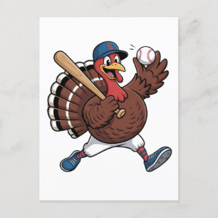 Turkey Batter Baseball Baseball Game Baseball Holiday Postcard