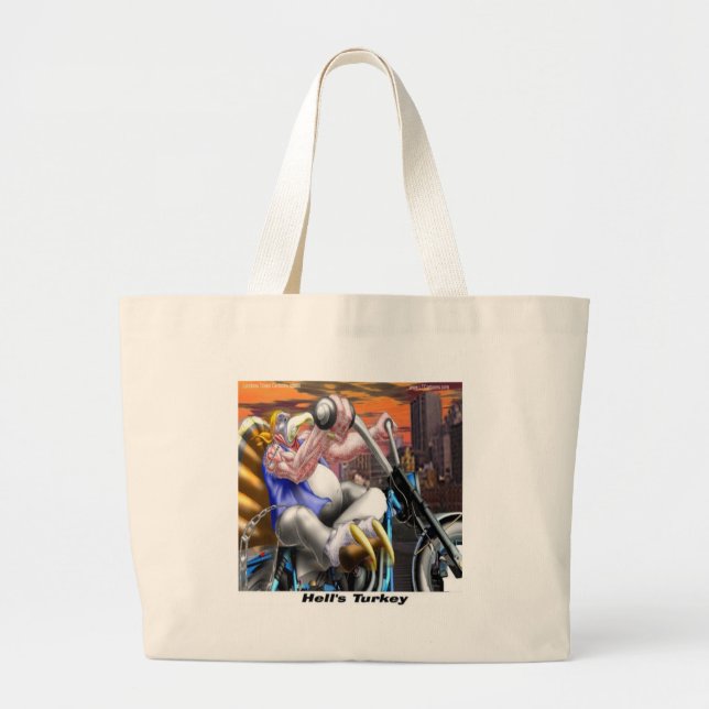 Turkey Biker Funny Large Tote Bag (Front)