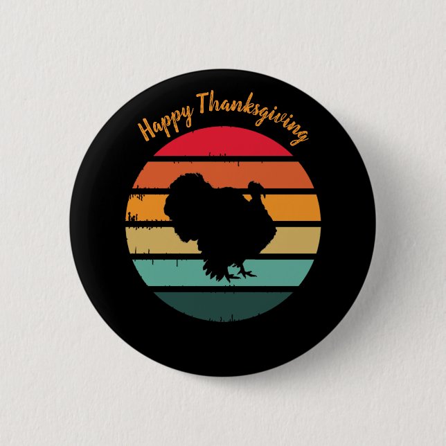 Turkey Bird Thanksgiving Distressed Vintage Sunset Button (Front)