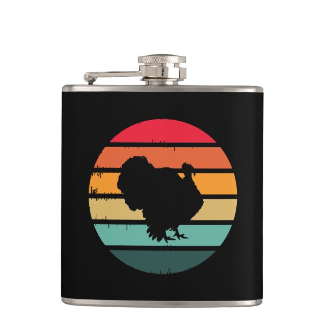 Turkey Bird Thanksgiving Distressed Vintage Sunset Flask (Front)